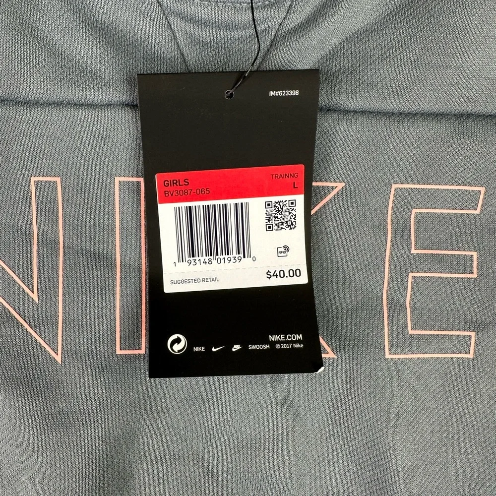 Girls‎ Nike Dri Fit Long Sleeve 2-in-1 Gray Pink Crop Training Shirt Studio